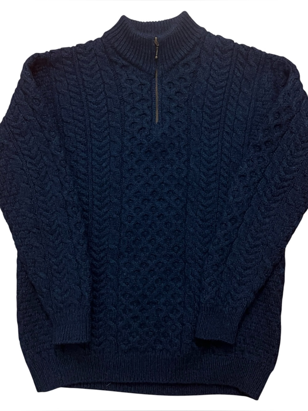 Aran Woollen Mills Sweater Mens L 1/4 Zip Merino Wool Made in Ireland Blue